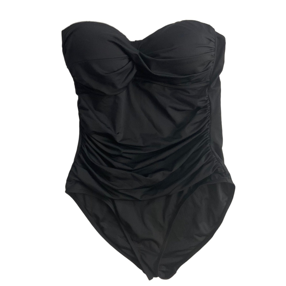 Anne Cole Black Strapless Ruched Detailing Tan Rooshed Onepiece Swimsuit‎ Large